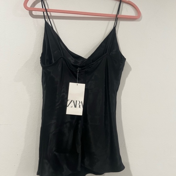 ZARA/ Black camisole  effect satin Zara top size S NWT - Picture 3 of 7